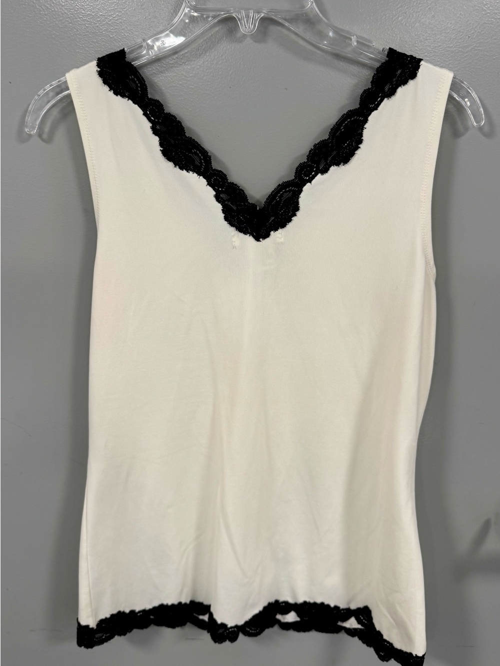 Vintage Richard Malcolm Lace-Trim V-Neck Camisole - Cream with Black Lace-Small